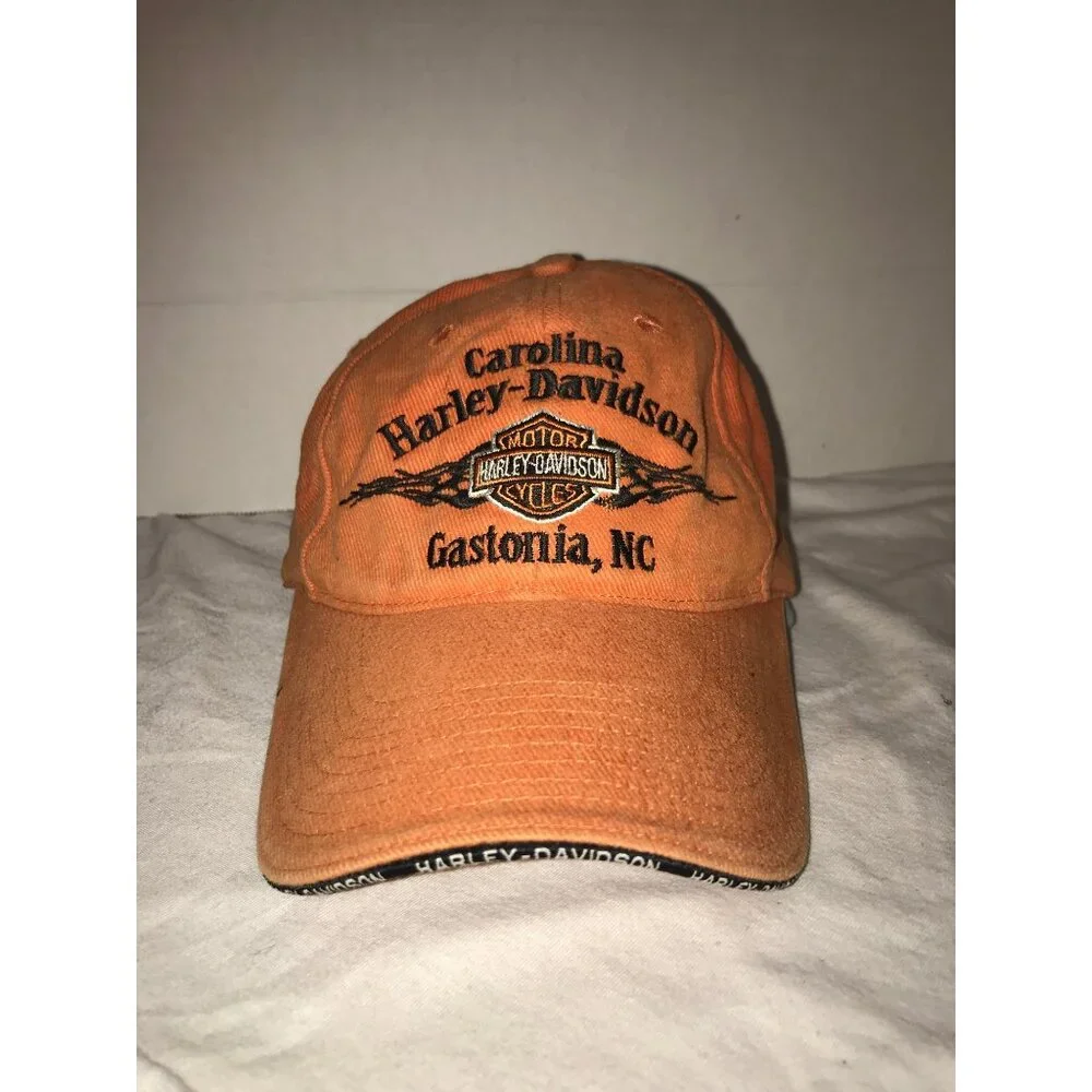 Harley-Davidson Orange Baseball Cap XL Carolina Gastonia NC Embroidered Logo Adj